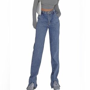 NWT COMMENSE Loose High Rise Split Hem Straight Leg Jeans Size 6 Medium 30x32